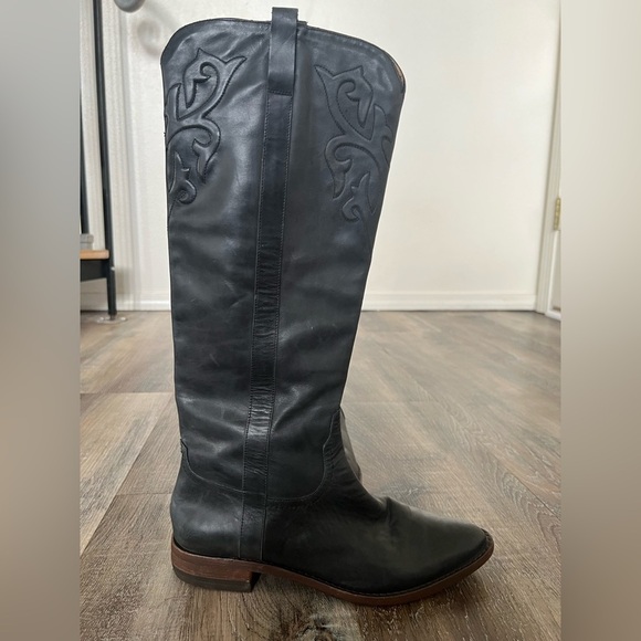 Lucchese Spirit Leather Western Riding Black Boots - Picture 5 of 14